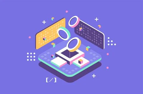 Cryptocurrency and Blockchain Concept. Data Transmission and Processing. Fina Stock Illustration