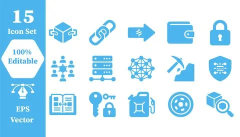 Cryptocurrency and blockchain digital asset icons with blockchain, cryptocu.. Stock Illustration