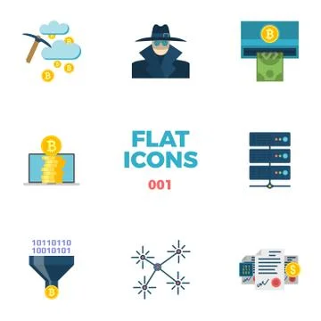 Cryptocurrency and Blockchain Flat Vector Icons 스톡 일러스트