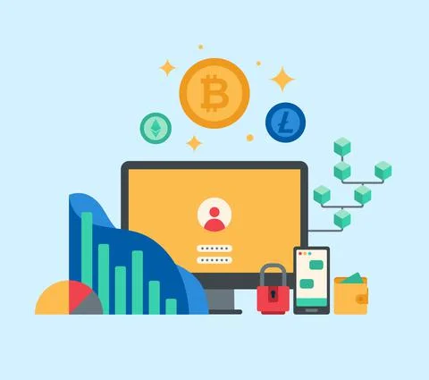 Cryptocurrency and blockchain Stock Illustration