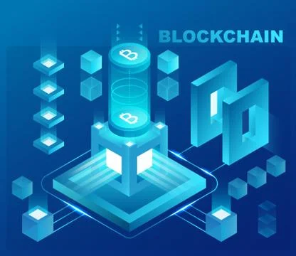 Cryptocurrency and blockchain isometric concept. Data powered center, cloud data Stock Illustration