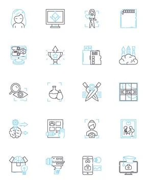 Cryptocurrency and blockchain linear icons set. Bitcoin, Ethereum, Blockchain Stock Illustration