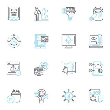 Cryptocurrency and blockchain linear icons set. Bitcoin, Ethereum, Blockchain Stock Illustration