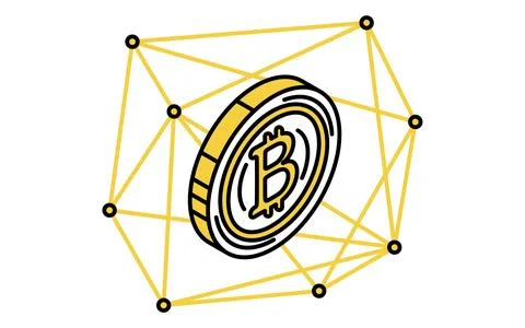 Cryptocurrency and blockchain simple line drawing icon, isometric illustrat.. Stock Illustration
