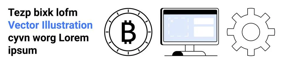 Cryptocurrency and Blockchain Technology Concept with Coin, Computer, and Gea Stock Illustration