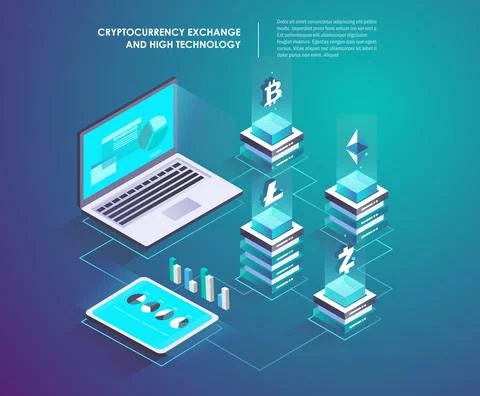 Cryptocurrency and blockchain technology Stock Illustration