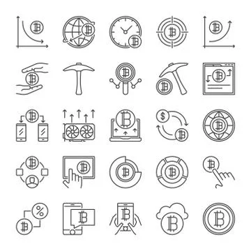 Cryptocurrency and Blockchain vector outline icons set 스톡 일러스트