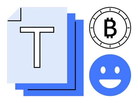 Cryptocurrency and Document Integration with Simplistic Happy Face Icon in .. Stock Illustration