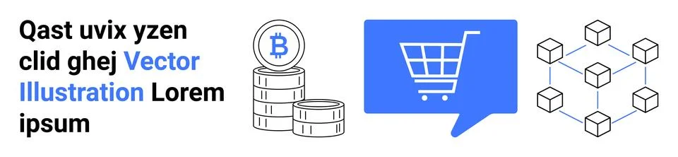 Cryptocurrency and E-commerce Vector with Blockchain Network Visualization Stock Illustration