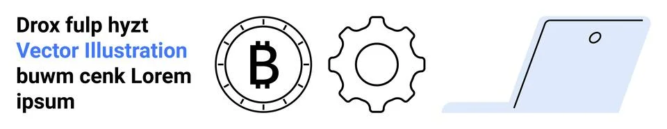 Cryptocurrency and Technology Bitcoin Icon, Gear Symbol, and Laptop Interfa.. Illustrazione stock