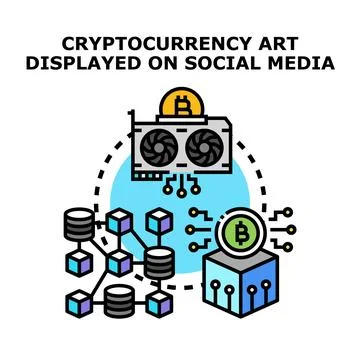 Cryptocurrency art display on decentralized network ecosystem Stock Illustration