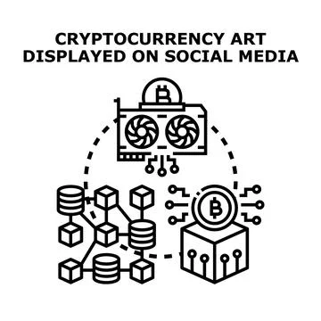 Cryptocurrency art display on decentralized network ecosystem Stock Illustration