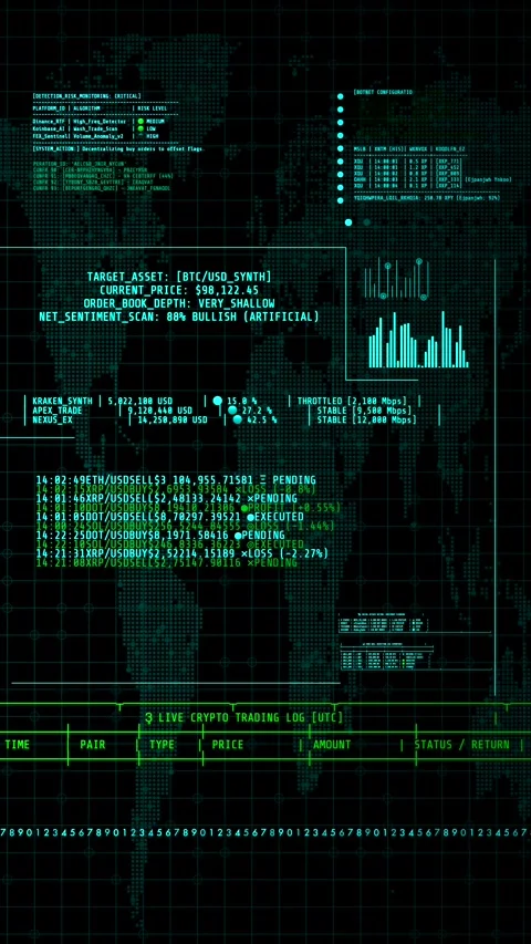 Cryptocurrency Asset Trading Terminal Net Sentiment Blockchain Data Vertical Stock Footage 340932057