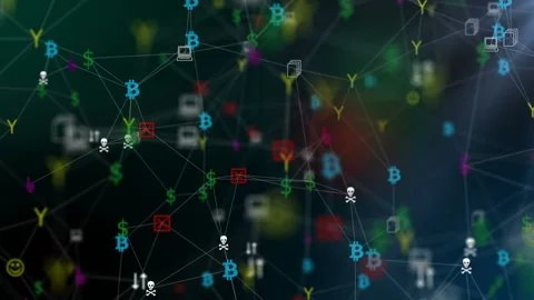 Cryptocurrency background. Seamless loop.Digital Data Points Network . Dark Stock Footage 97340556