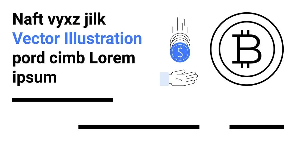 Cryptocurrency Basics Bitcoin Symbol, Hand Receiving Coins, and Placeholder.. Stock Illustration
