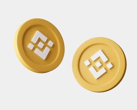 Cryptocurrency Binance coins from different viewes on white background. 3d re Stock Illustration