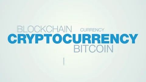 Cryptocurrency bitcoin blockchain innovation technology word cloud apear on the Stock Footage 100468407