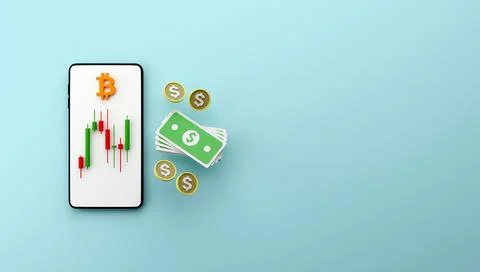Cryptocurrency bitcoin candle stick chart 3D render illustration Stock Illustration