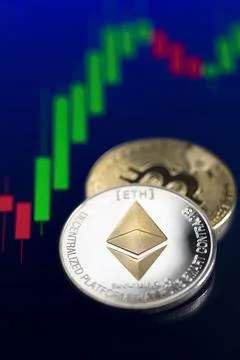 Cryptocurrency bitcoin chart of trading Stock Photos