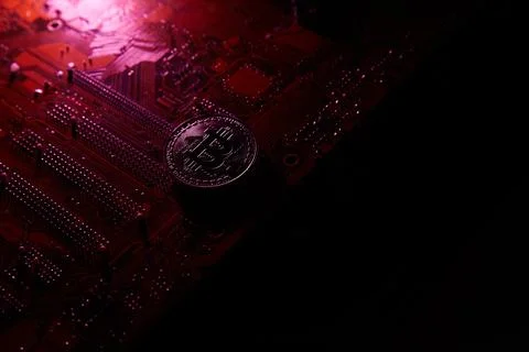 Cryptocurrency, bitcoin on a chip, blockchain Stock Photos
