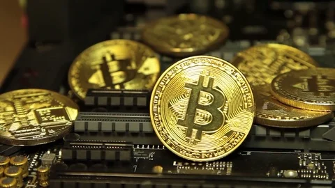 Cryptocurrency Bitcoin on the chip. Gold coin.Virtual currency Stock Footage 83213388
