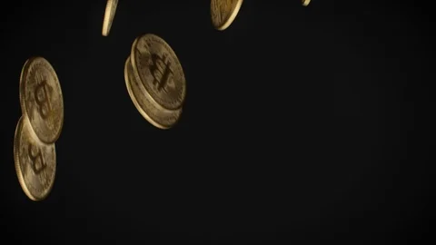 Cryptocurrency Bitcoin coins falling down in slow motion Stock Footage 86134329