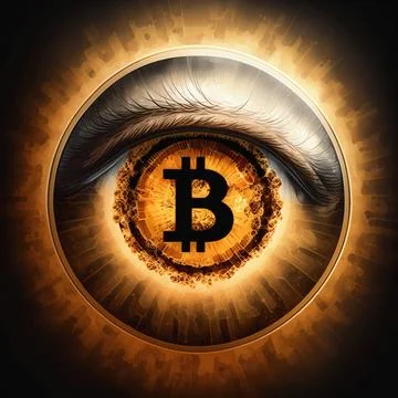 Cryptocurrency bitcoin eye. All seeing eye Bitcoin. Net banking mining future Illustrazione stock