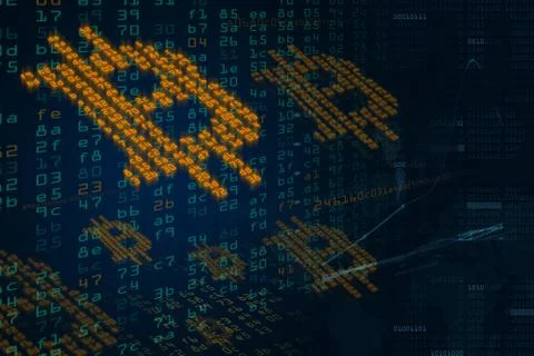 Cryptocurrency Bitcoin high-tech computer background Stock Illustration