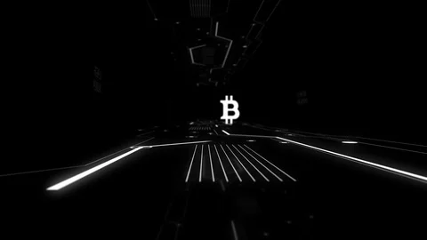A cryptocurrency bitcoin hologram hovering in a computer circuit tunnel. Stock Footage 114744653