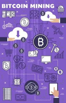 Cryptocurrency bitcoin mining, crypto blockchain Illustrazione stock