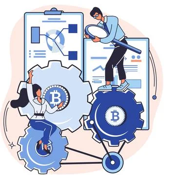 Cryptocurrency bitcoin mining metaphor, Blockchain technology. Cyber banking Illustrazione stock