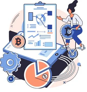 Cryptocurrency bitcoin mining metaphor, Blockchain technology. Cyber banking イラスト素材