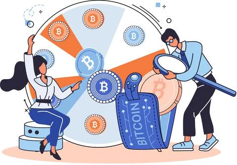 Cryptocurrency bitcoin mining metaphor, Blockchain technology. Cyber banking イラスト素材