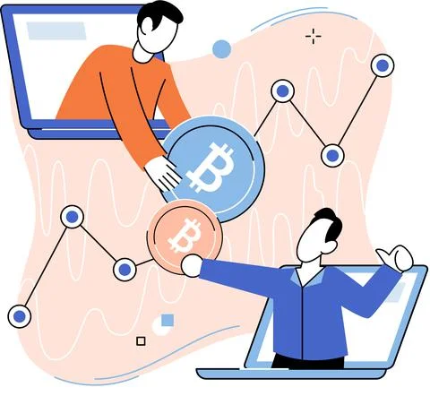 Cryptocurrency bitcoin mining metaphor, Blockchain technology. Cyber banking イラスト素材