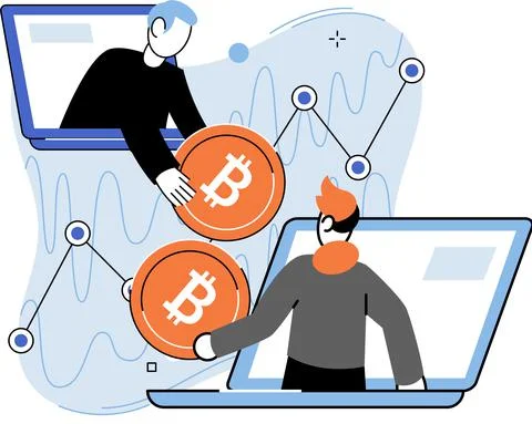 Cryptocurrency bitcoin mining metaphor, Blockchain technology. Cyber banking Illustrazione stock