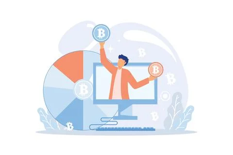 Cryptocurrency bitcoin mining metaphor Blockchain exchange platform. Cyber .. Stock Illustration