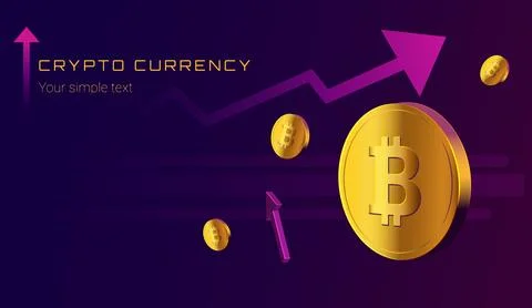 Cryptocurrency bitcoin on a purple background with arrows Stock Illustration