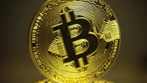 Cryptocurrency Bitcoin. Spinning Coin Stock Footage 83213436