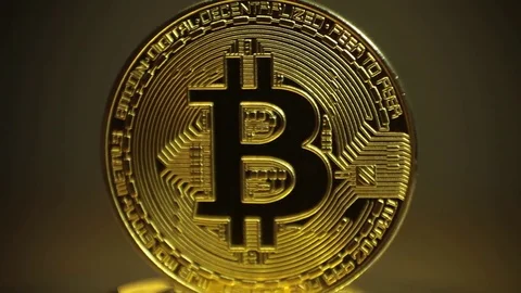 Cryptocurrency Bitcoin. Spinning Coin Stock Footage 83213442