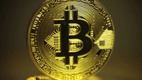 Cryptocurrency Bitcoin. Spinning Coin Stock Footage 83213450