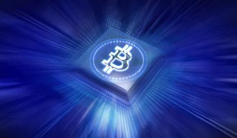 Cryptocurrency Bitcoin Symbol and Computer Motherboard - 3D illustration Illustrazione stock