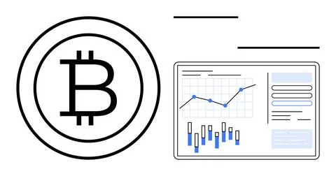 Cryptocurrency Bitcoin Symbol and Data Analytics on Digital Dashboard Stock Illustration