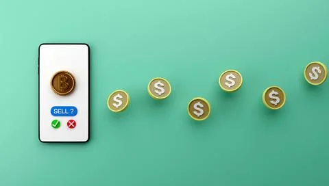 Cryptocurrency bitcoin trading confirmation 3D render illustration Stock Illustration