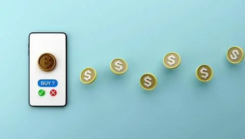 Cryptocurrency bitcoin trading confirmation 3D render illustration Stock Illustration