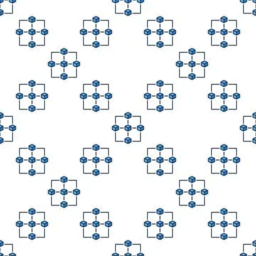 Cryptocurrency Block Chain vector blue seamless pattern. Five Blockchain Bl.. Stock Illustration