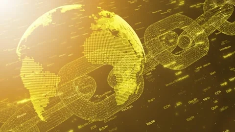 Cryptocurrency blockchain chain with earth planet Stock Footage 132675805