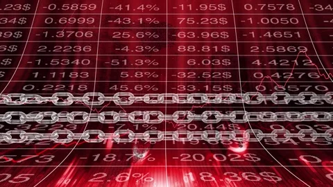 Cryptocurrency blockchain chains with currency data animation Video stock 338406447