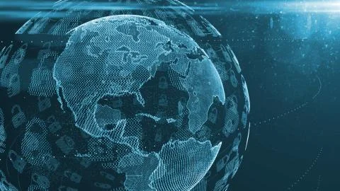 Cryptocurrency blockchain encryption world networks and finance graphic Stockillustratie