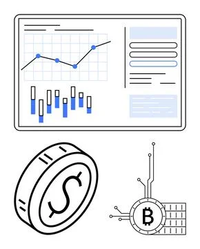 Cryptocurrency, blockchain, financial analysis, data visualization, fintech,  Illustrazione stock