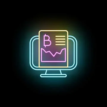 Cryptocurrency blockchain investing analytics on computer screen neon 스톡 일러스트